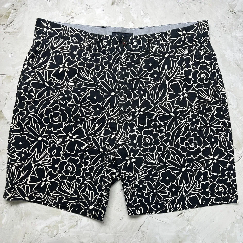 Tommy Hilfiger Floral Chino Shorts SIZE 34 Navy Hawaiian Print Cotton Summer